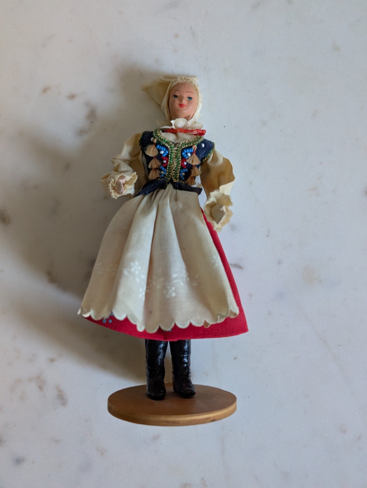 Vintage Tamburitzan Dancer Female Figurine Wood Base Painted