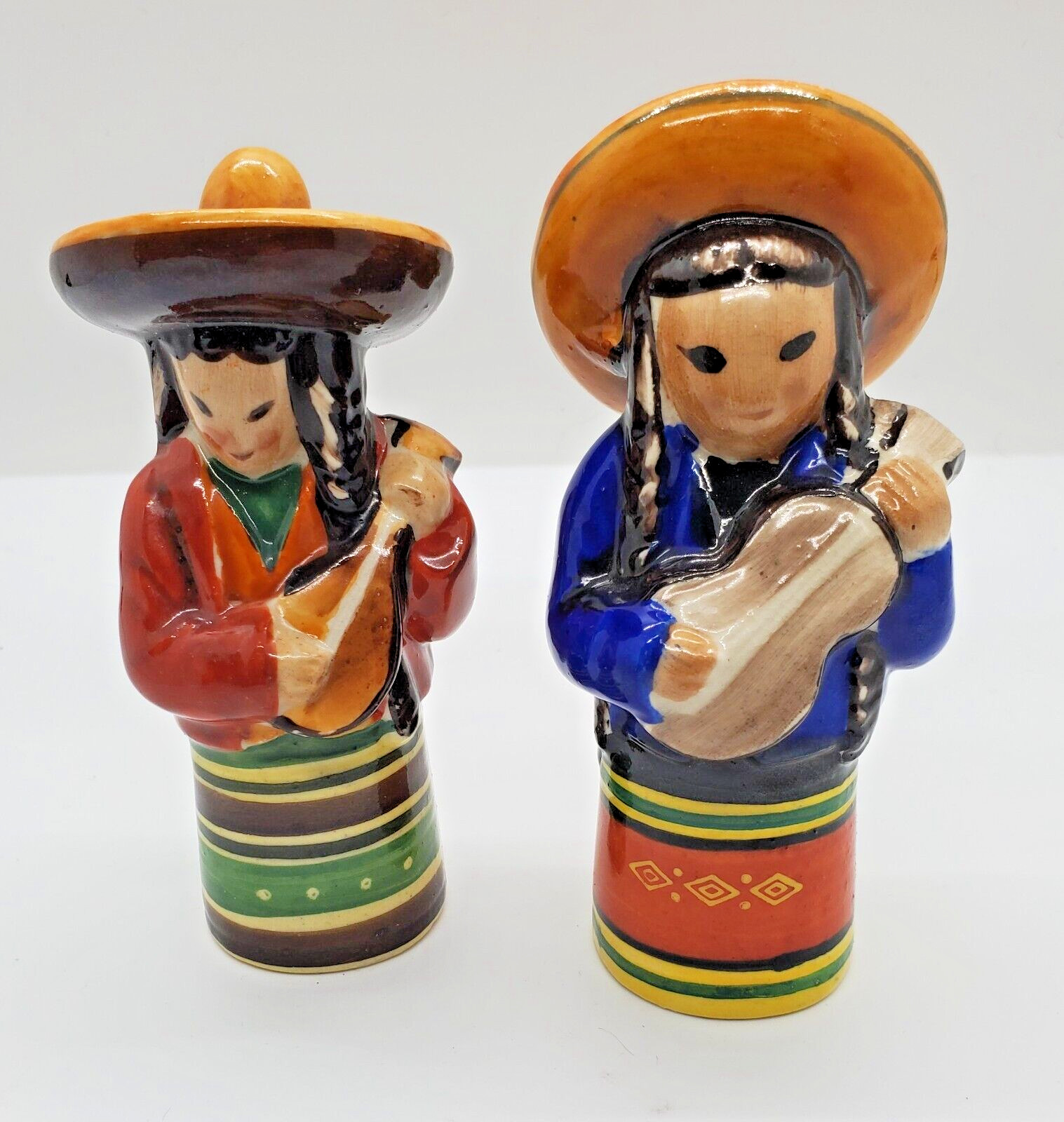 Lot of 2 Women Playing Lute + Guitar Figurines Occupied Japan EL Musicians