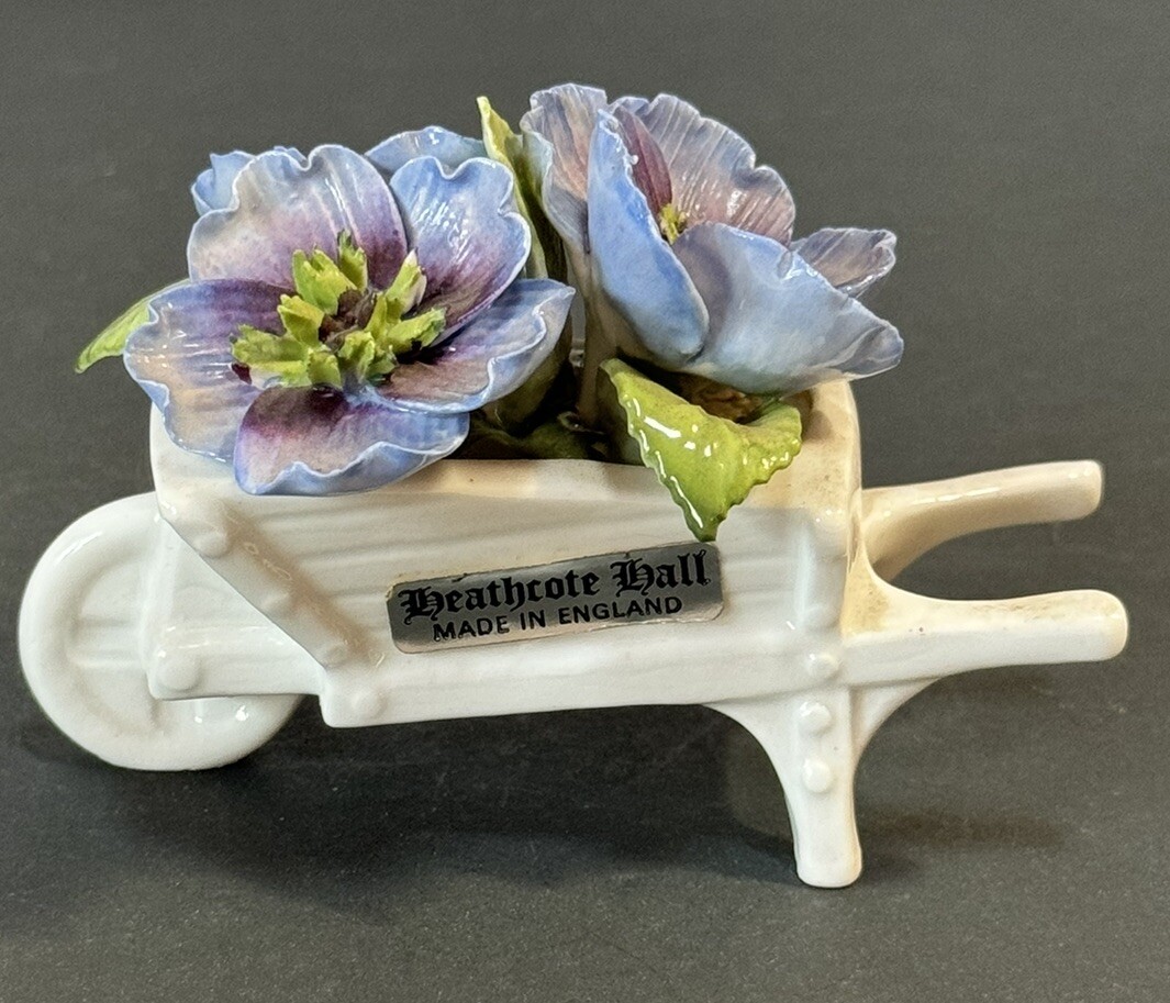Vintage Heathcote Hall Fine China Blue Flower Wheelbarrow England