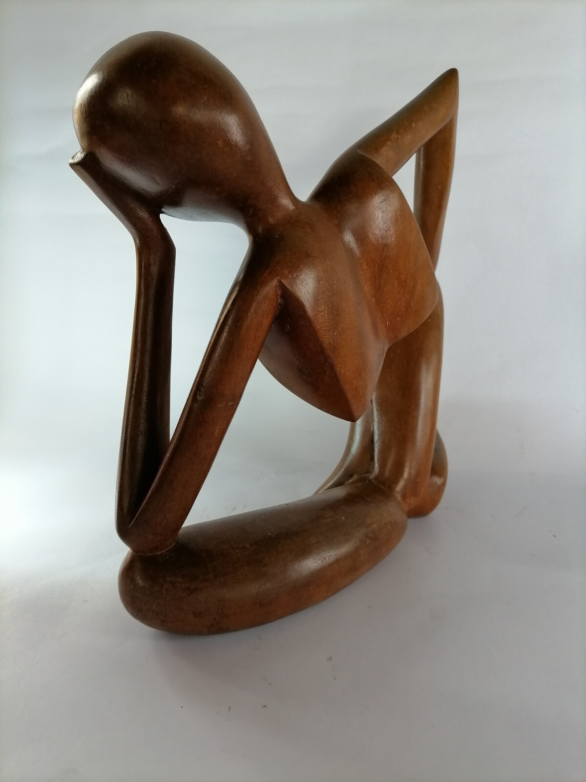 Vintage Carved Wooden Thinking Man Set Modern Abstract Sculpture Art