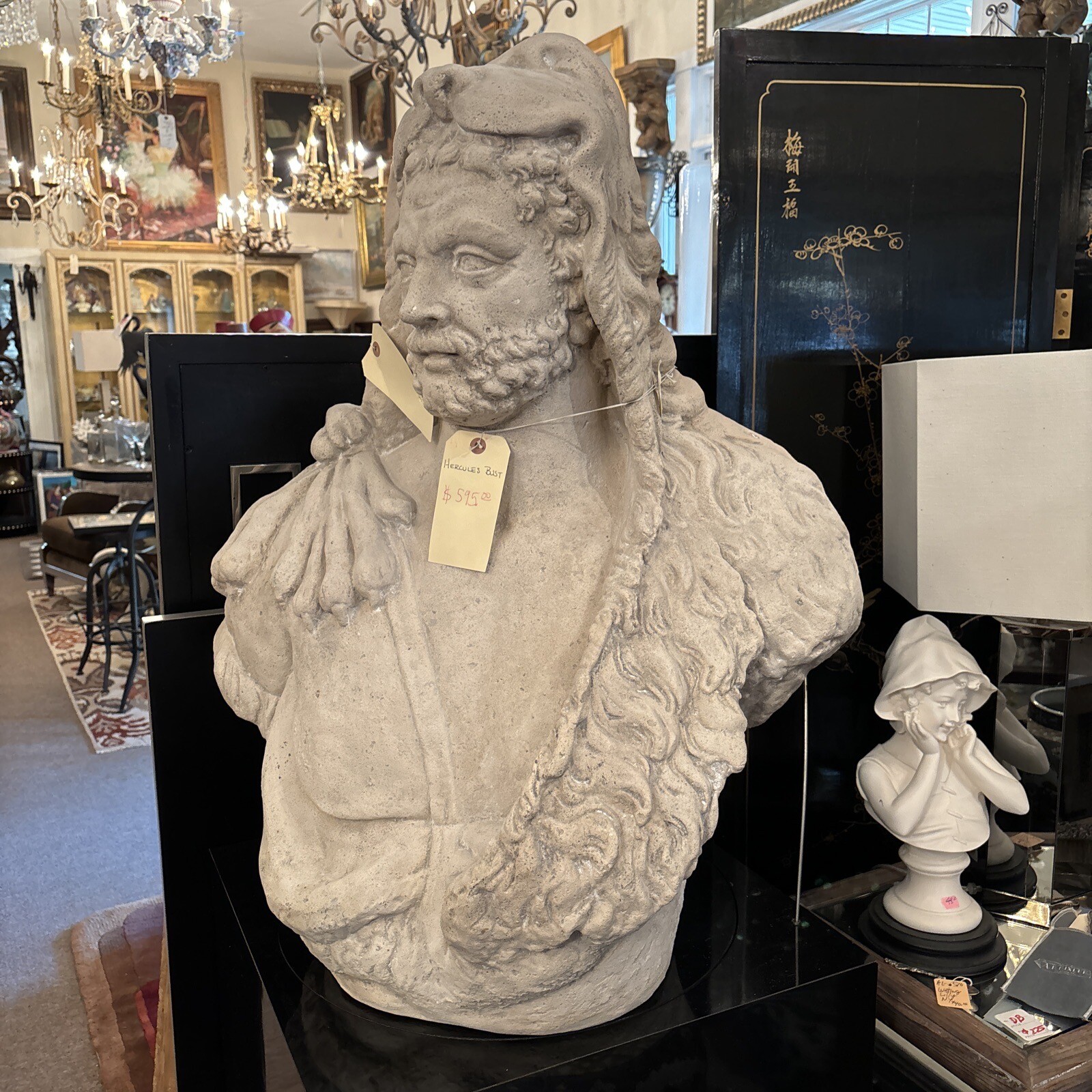 Large Hercules Resin Bust With Stone Finish 32” Tall