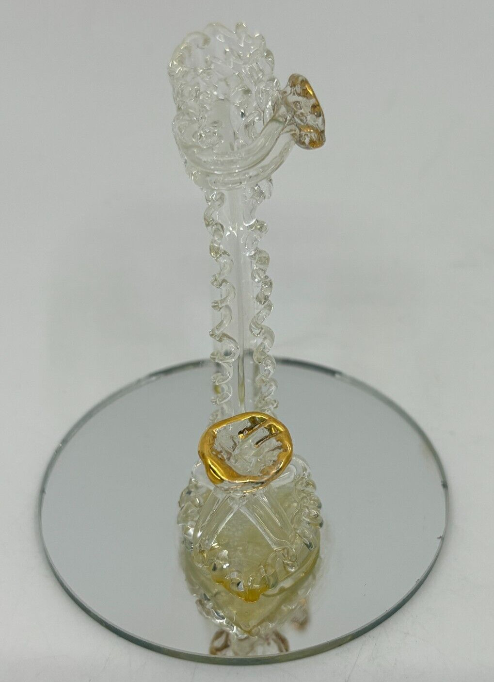 Set Of 4 Spun Glass Figurines Mirrored Base Kittens Shoe Baby Carriage Apple