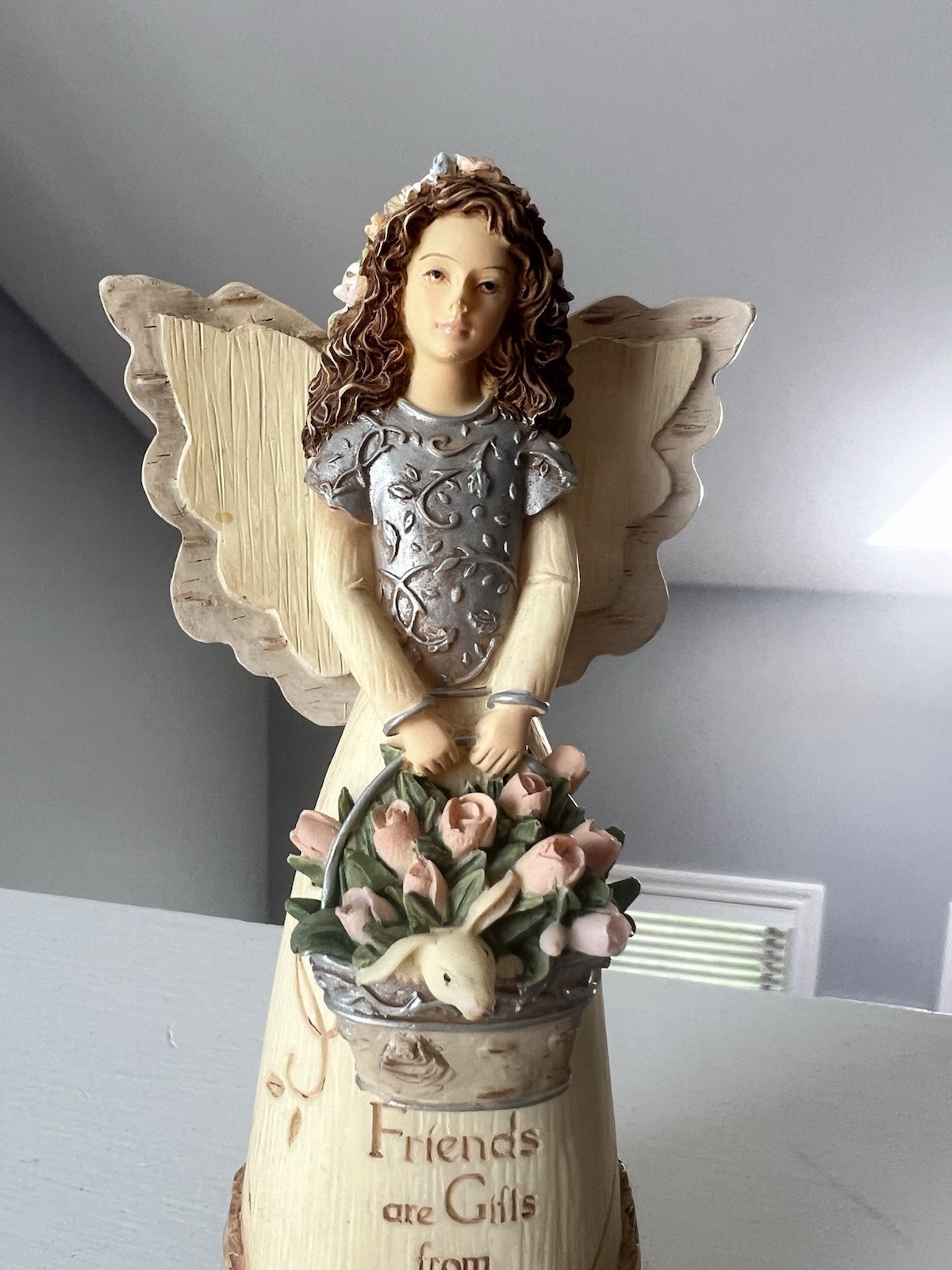 2007 Pavilion Gift Company Elements Friends 6″ Tall Angel Figurine & Bunny 82076