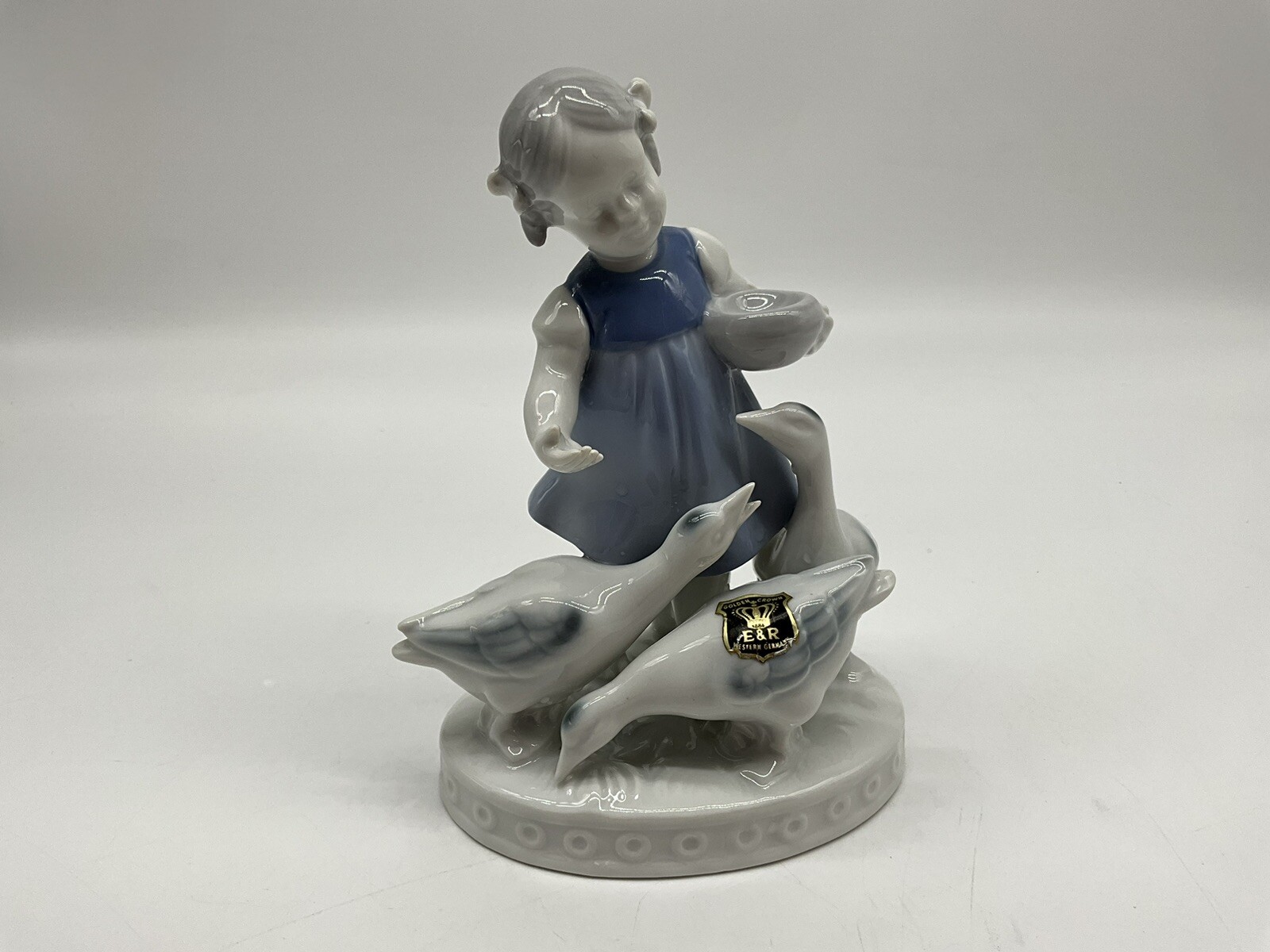 GEROLD PORZELLAN Vintage Figurine Girl w/Geese made in Bavaria Western Germany