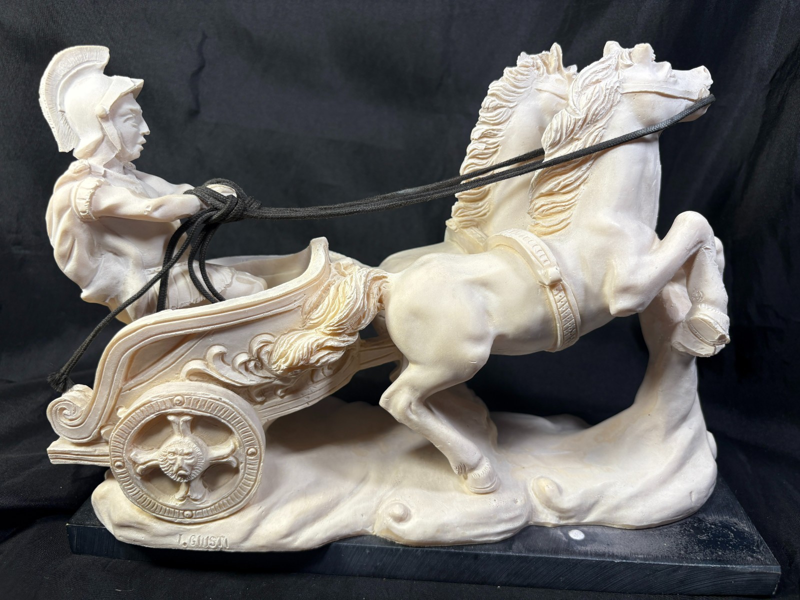 Roman Chariot Racer in Bonded Marble on Black Marble Base – I. Giusti