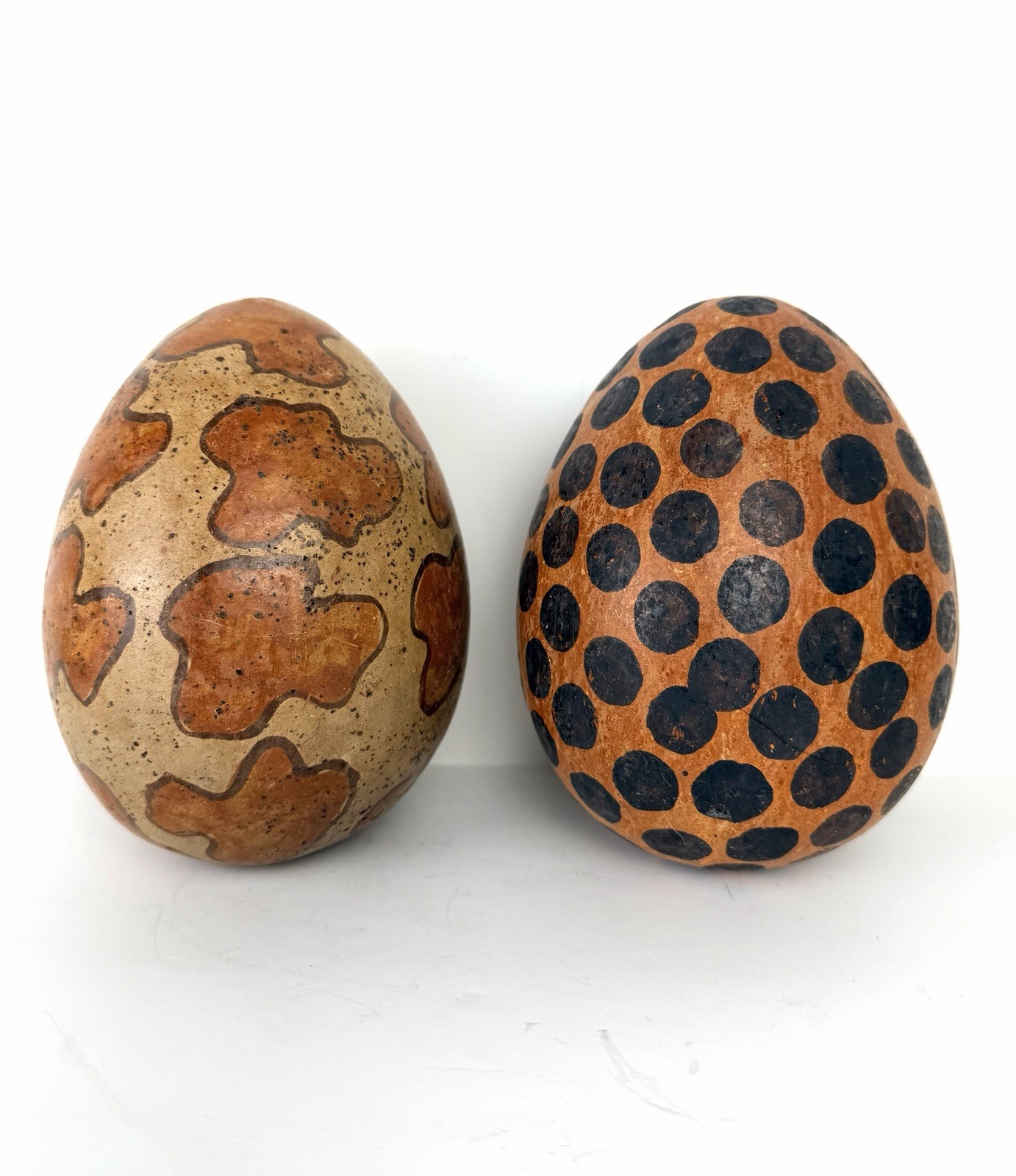 Vintage Ceramic Animal Print Decorative Eggs Safari Boho Decor Set of 2