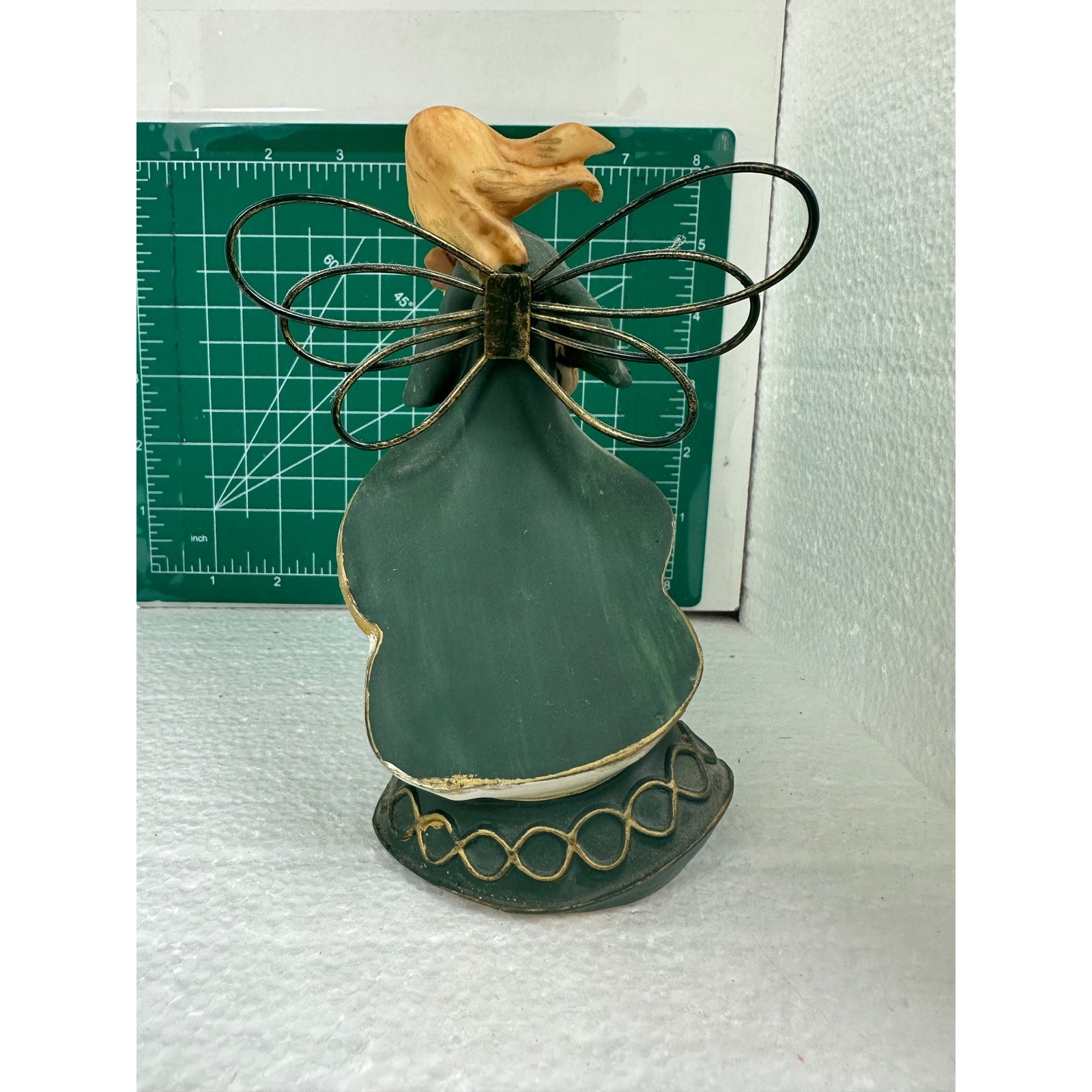 Green Polystone Angel Figurine with Lute Musical Instrument Home Decor Statue