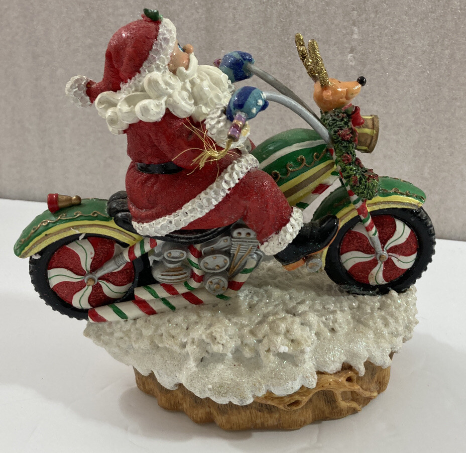 Fitz & Floyd Adventures of Santa Claus Motorcycle Chopper musical Figurine w/box