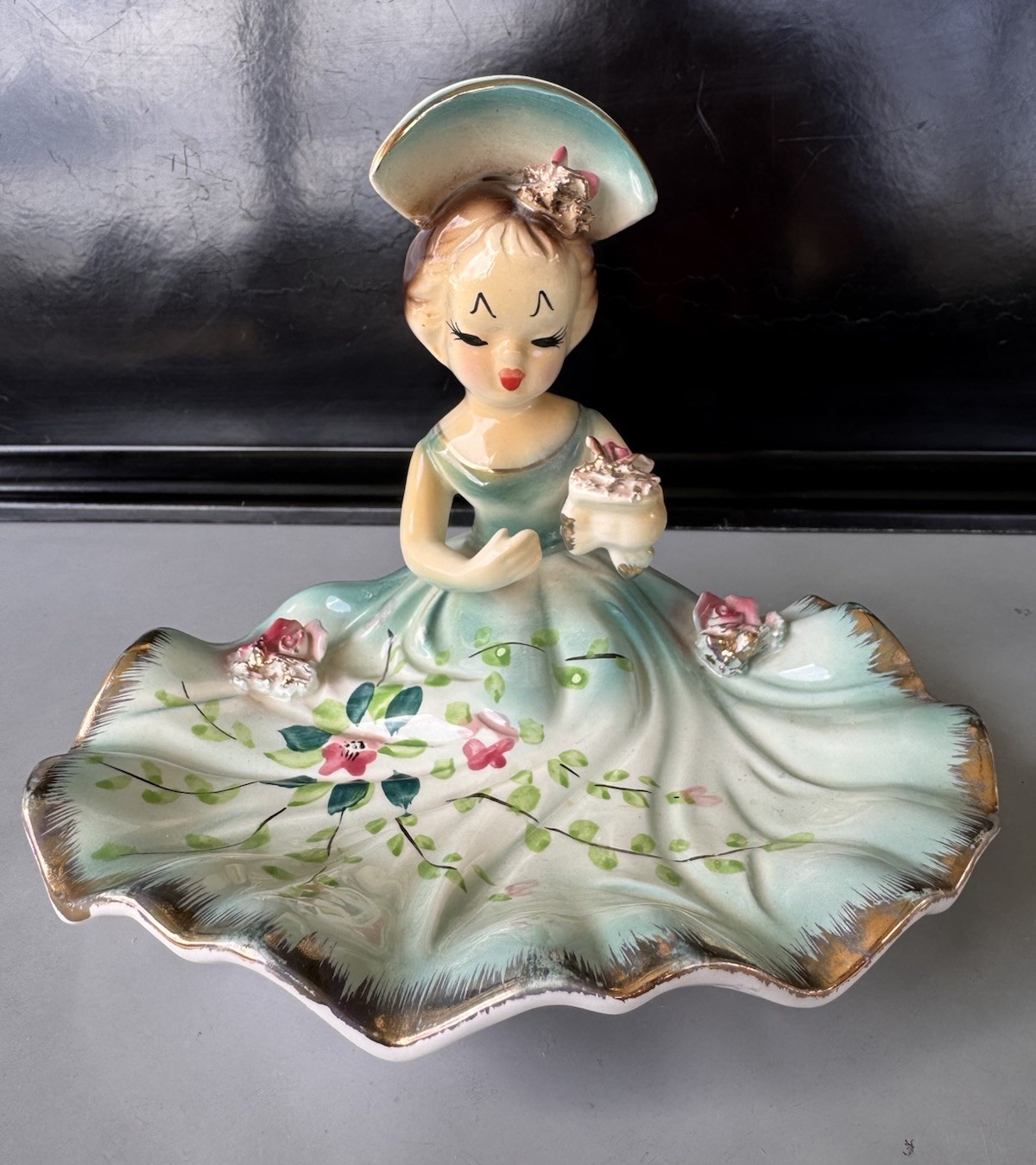 Vintage Original ARNART Creation Made In Japan Lady Ring Trinket Dish 1950s