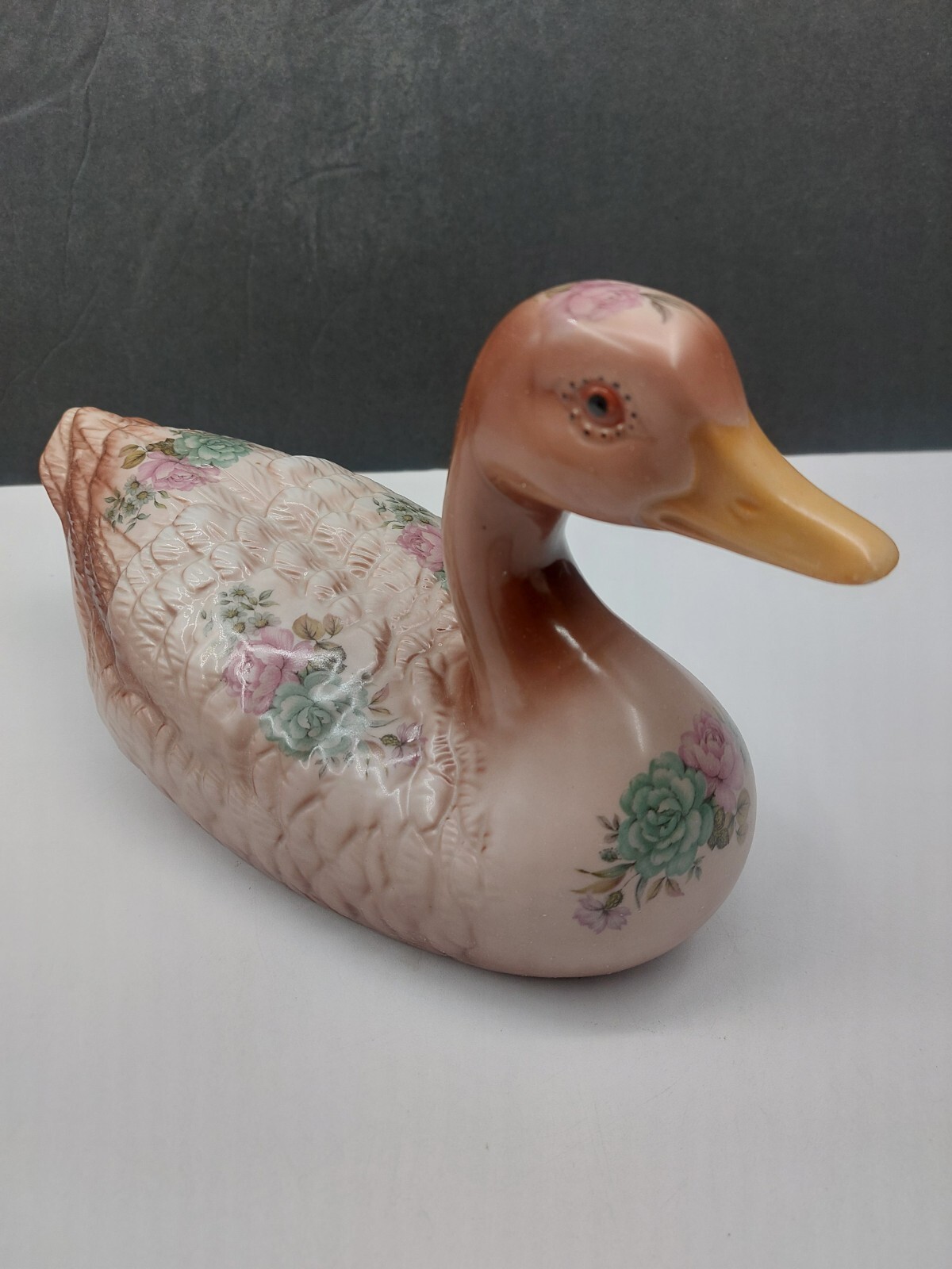 Vtg Ceramic Multicolored Duck With A Beautiful Soft Floral Design 1980s NIC MINT