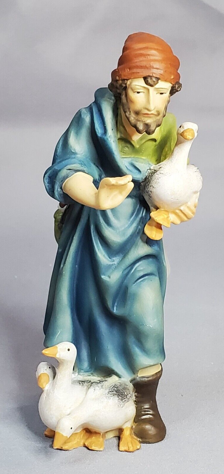 DOLFI Peasant Man with Ducks Hand-Painted Figurine 5-1/2in Resin Wood Sculpture