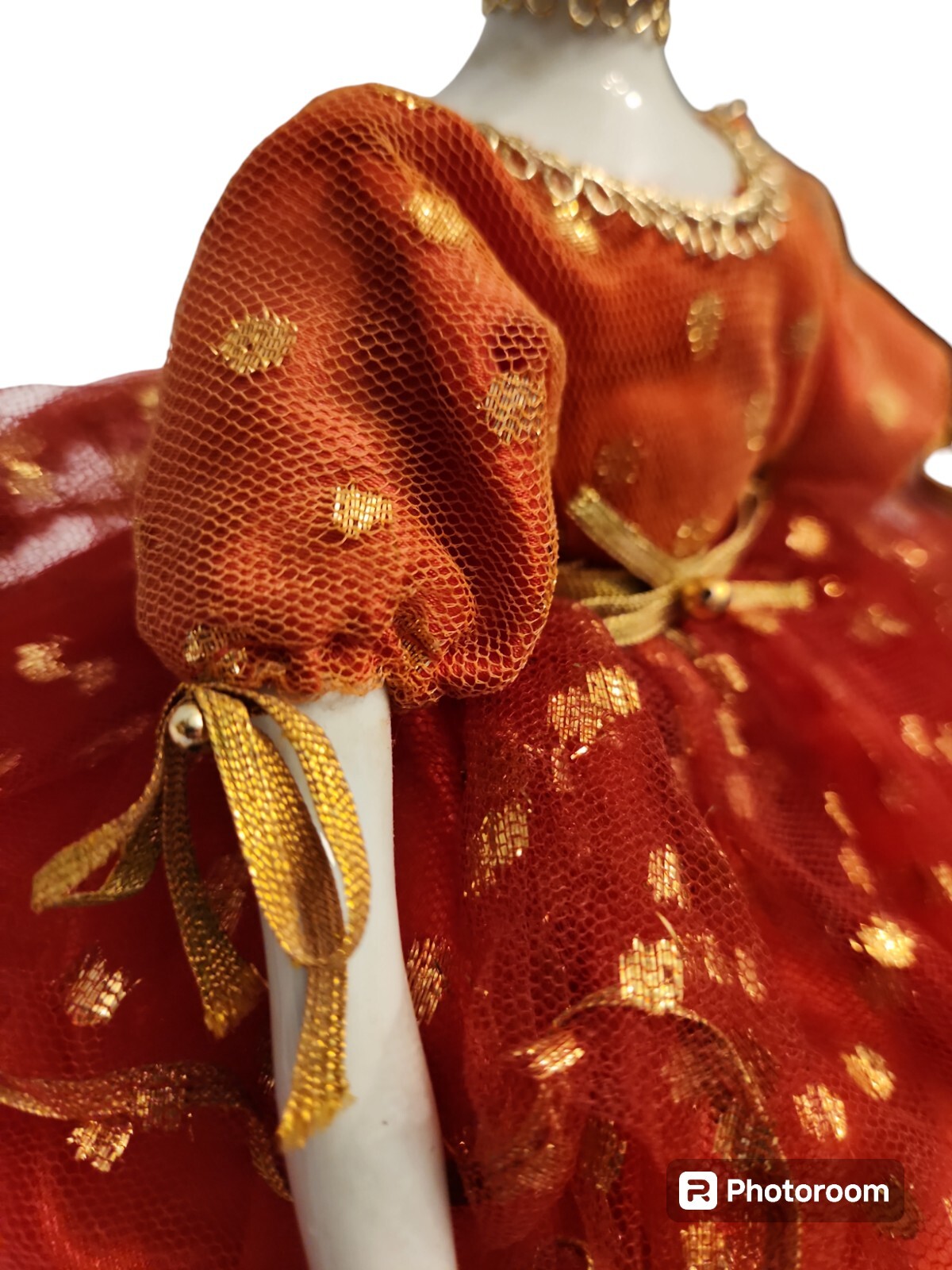 “1920’s Flapper Ballet Dancer” Porcelain Red/Gold Dress Rare Detailed Doll
