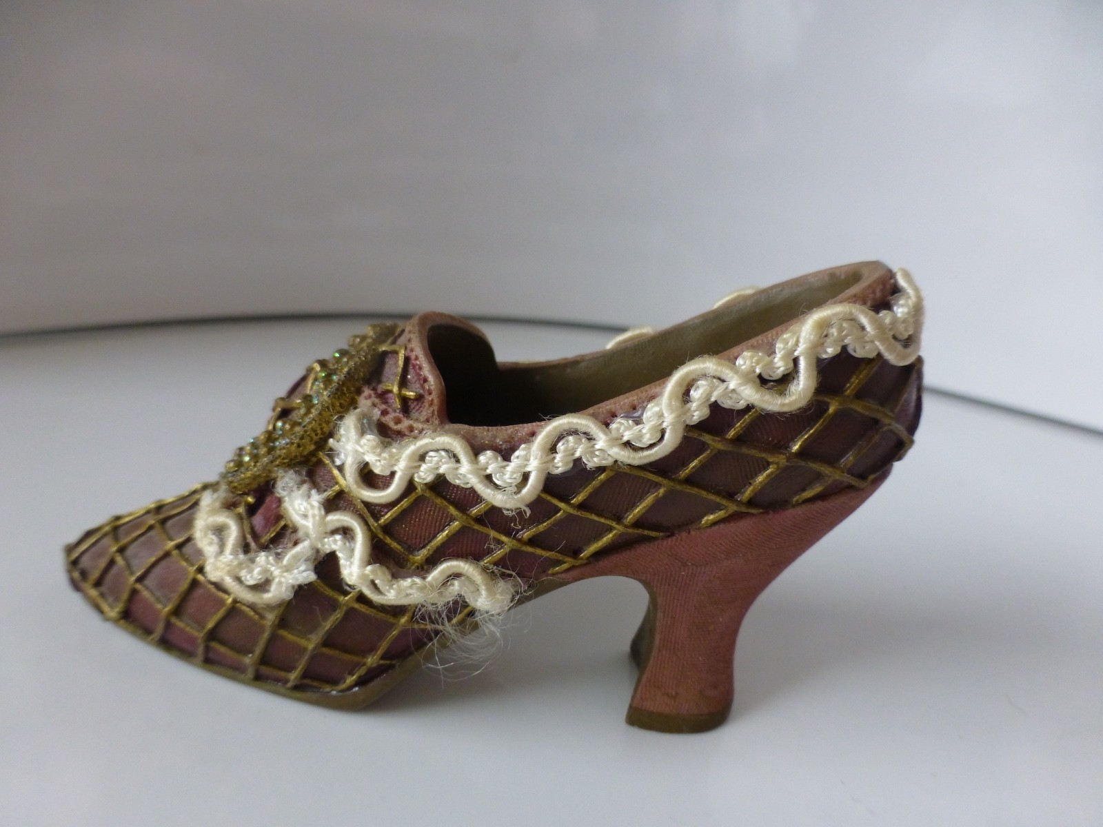Lot of 2 Resin Fashion Shoes with Fabric & Beaded Embellishments