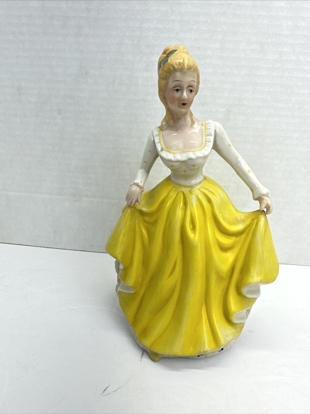 Vintage Victorian Lady Dancing Curtsey Collection Figurine PolkaDot Top BallGown