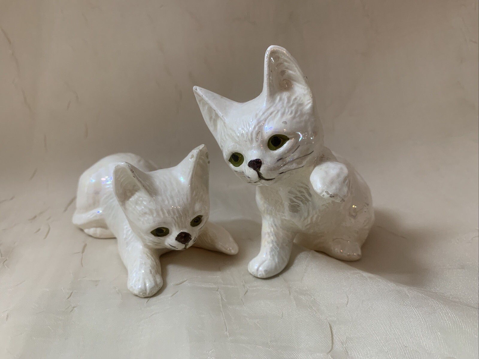 Vintage Cat Figurines White Decor Cats Kitty Knick Knack Porcelain Hand-painted