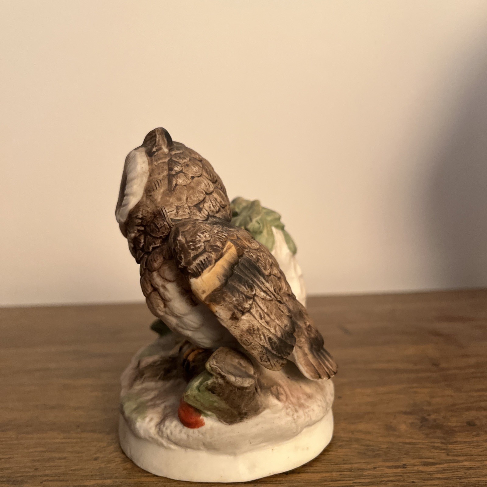Homco 1970s Figurine Owl Family Mom Owlets Tree Branch Poreclain #1298