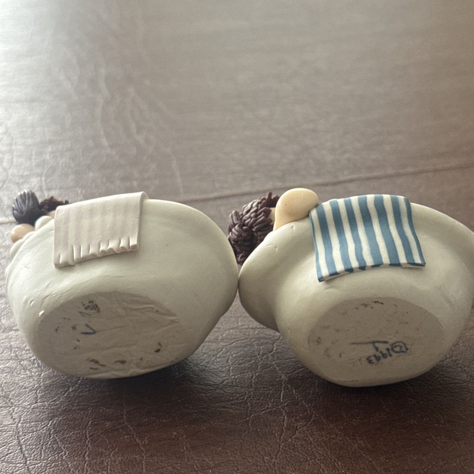 Vtg 1993 Polymer Clay Bath time Bubbles Boy & Girl Figurines; Set Of 2