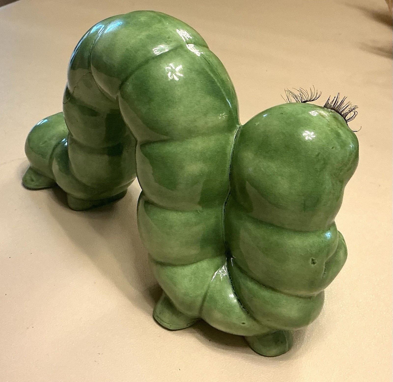 Inchworm Caterpillar Ceramic Figurine for Desk Garden Sculpture 1972 Vintage