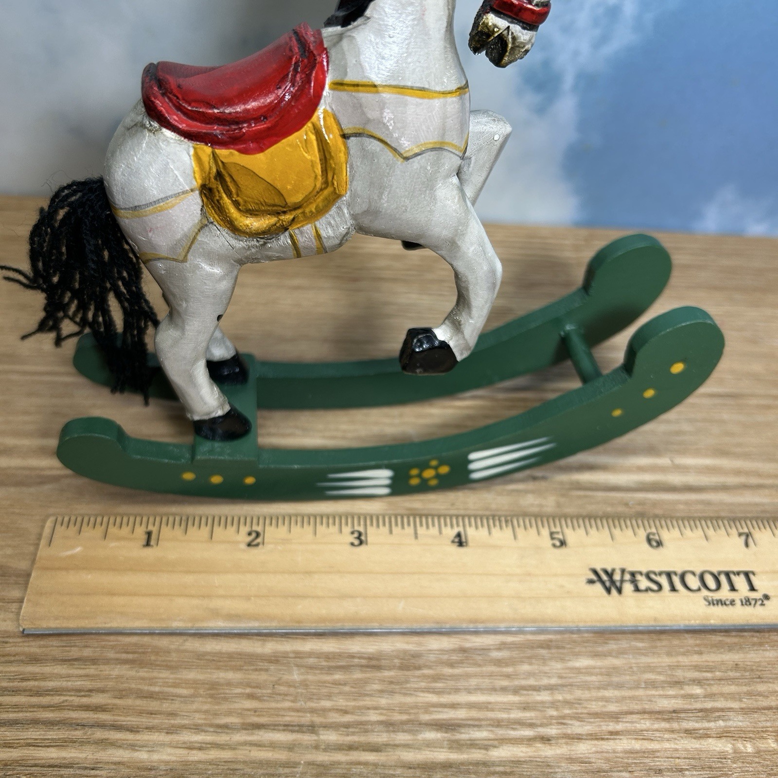 Small Hand Carved Hand Painted Wooden Rocking Horse Approx 6″By 6″