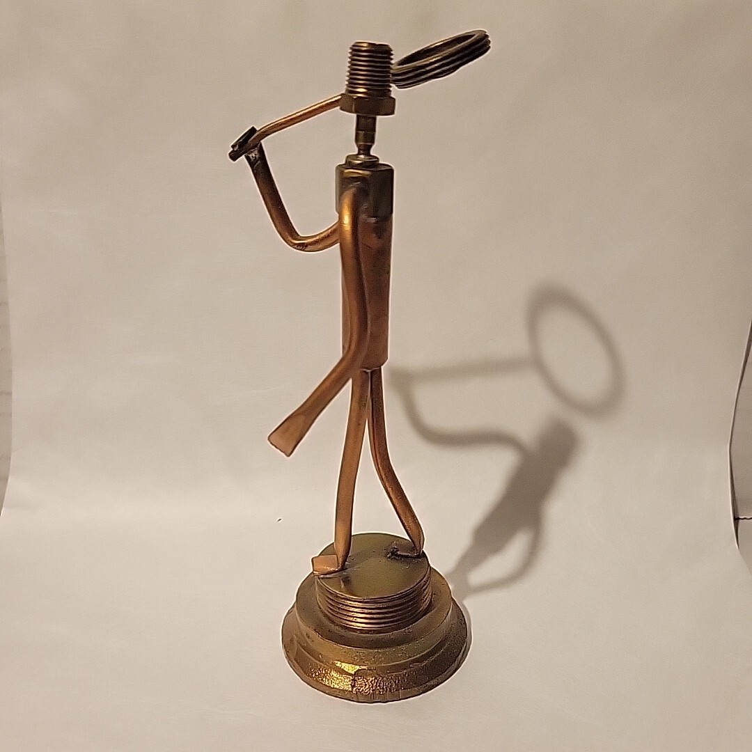 Tennis Player Brass Figurine Sculpture Hand Made Nuts/Bolts Figure Welded 6.25in