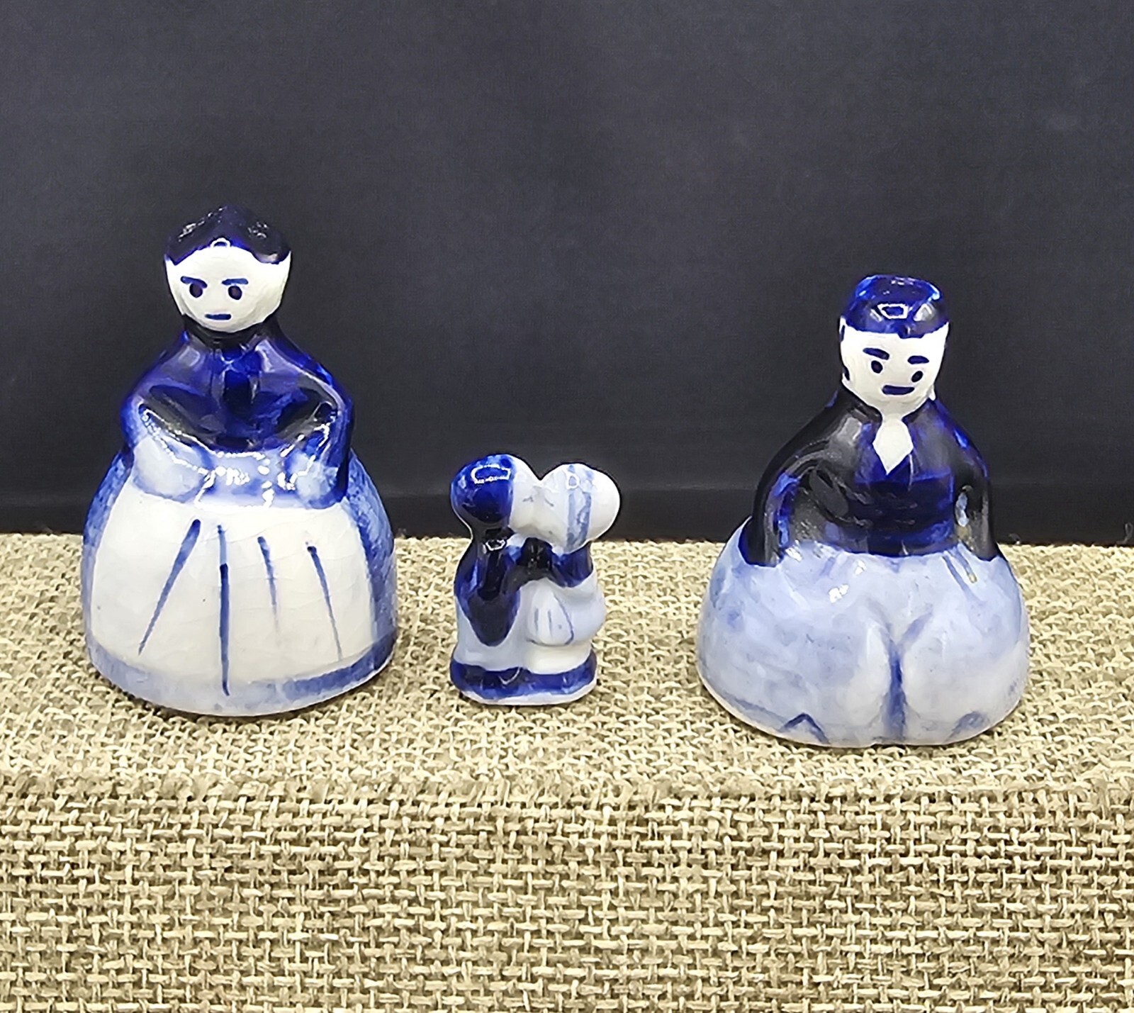 3 Vtg Miniature Dutch Couple Man & Woman Figures Dollhouse Delft Blue Unmarked