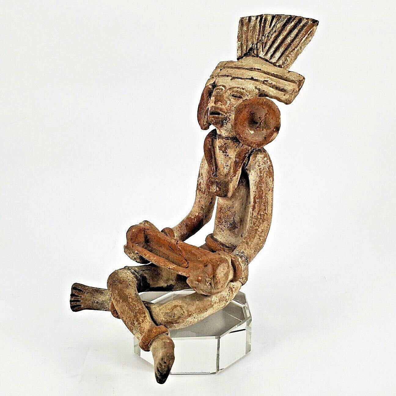 Mesoamerican Seated Ceramic Figurine Big Ears Duo-chrome White Repaired