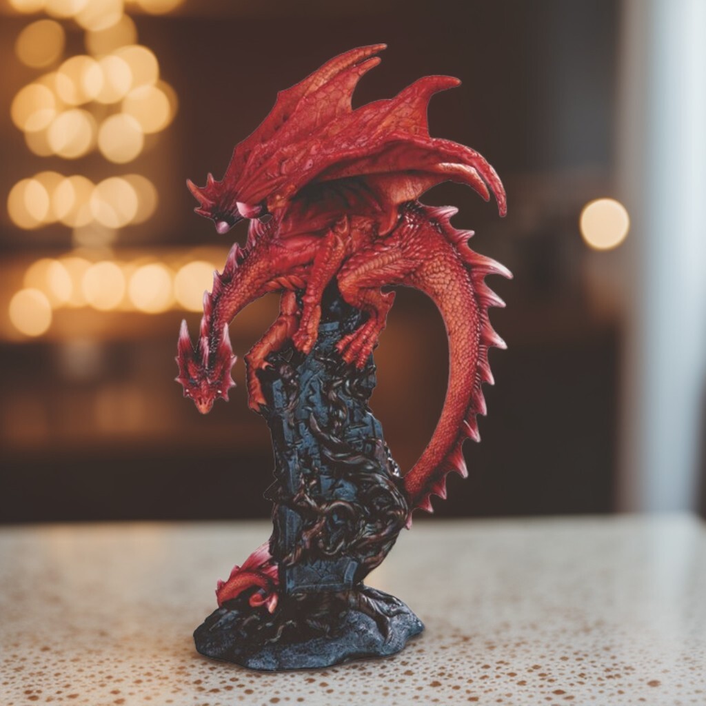 11″H Red Dragon Ambush Figurine Ornament Home Decor Unique Gift