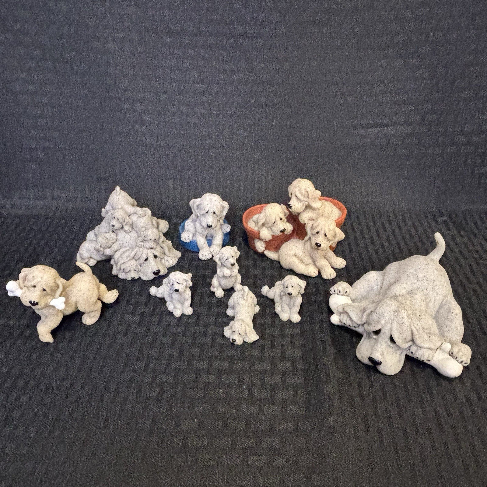 Vintage Quarry Critters Dog Figurine Lot Second Nature Design Stone Puppies 9pc