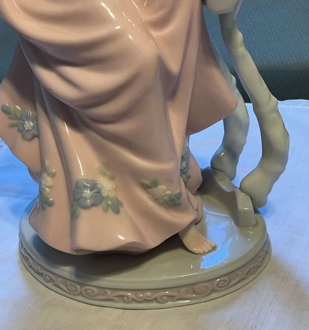 Porcelain Hand Painted Angel Garden Rail Dove in Hand 12” Figurine