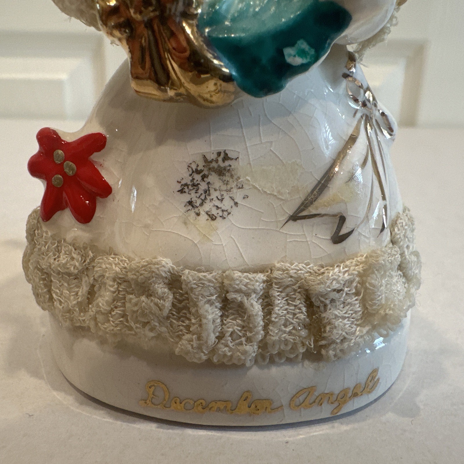 Vintage ART December Birthday Angel With Christmas Wreath Japan