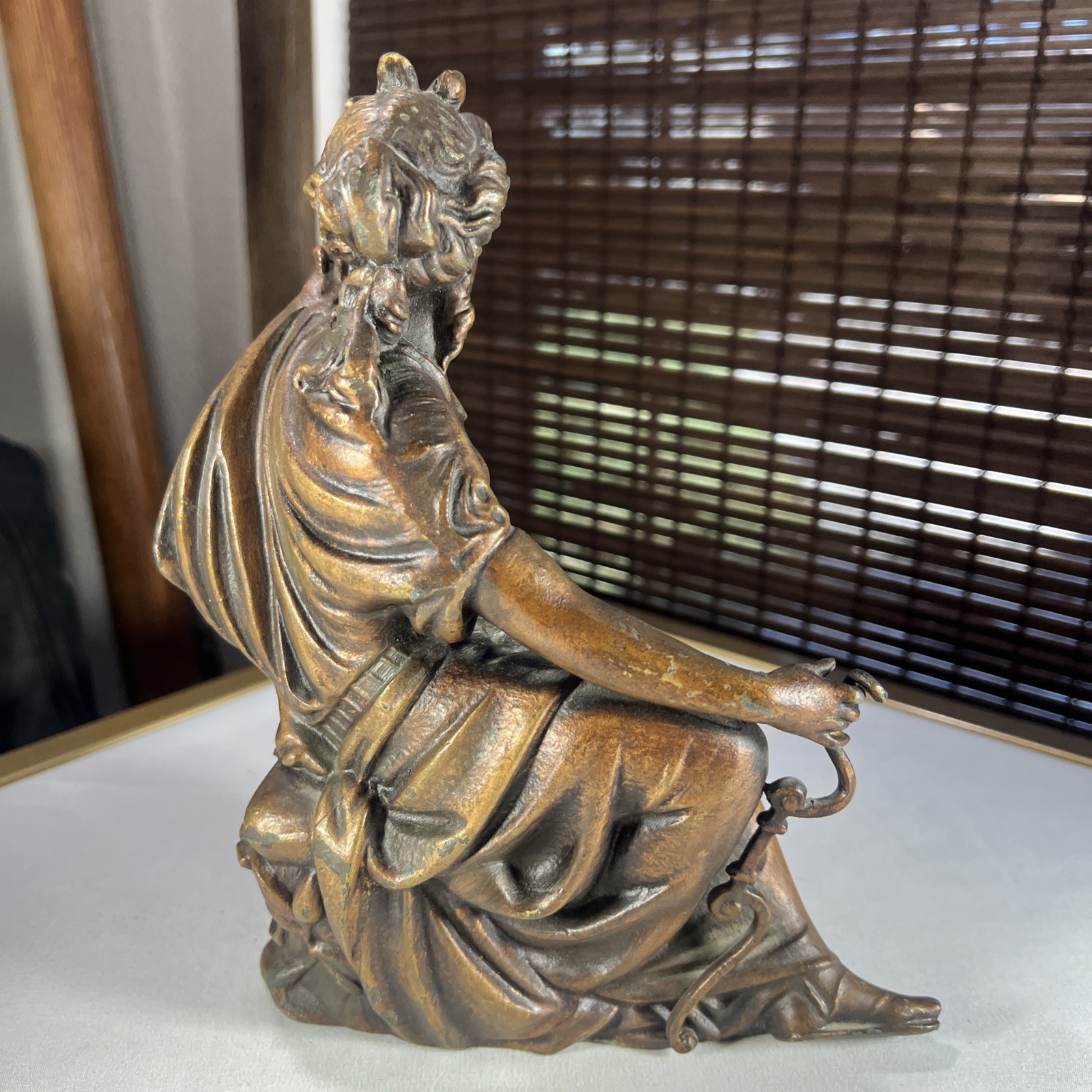 Antique Classical Gilt Metal Portrait Sculpture, Grecian Woman, c1890