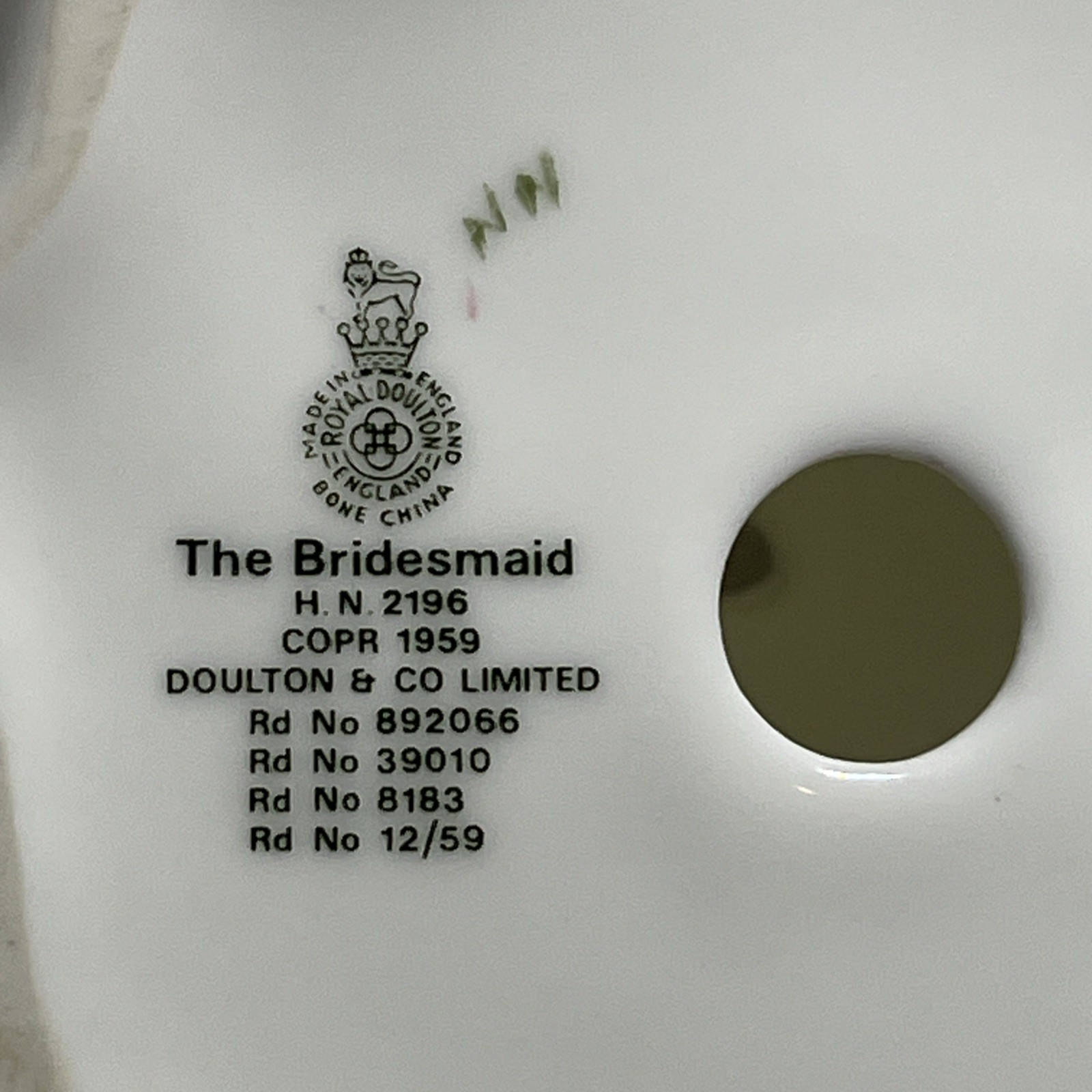 Royal Doulton Figurine THE BRIDESMAID Lite Blue Dress HN2196 Corp 1959