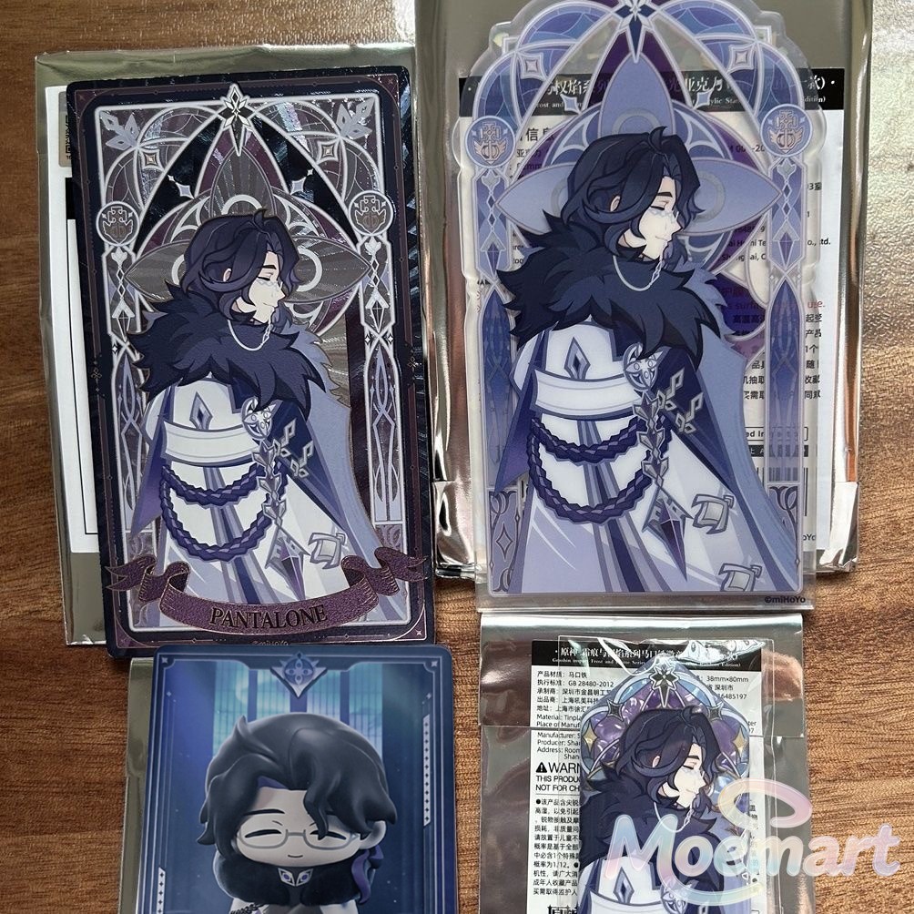 Official Genshin Impact Fatui Pantalone PVC Figure Acrylic Stand Badge Card Set