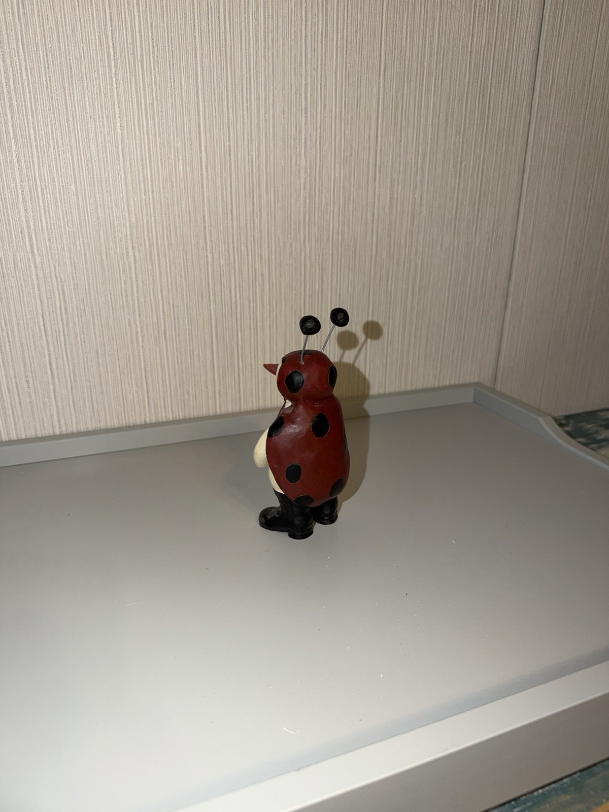 Ladybug Figurine Small 5 in Red Beige Black Polka Dot Kids Animal Decor