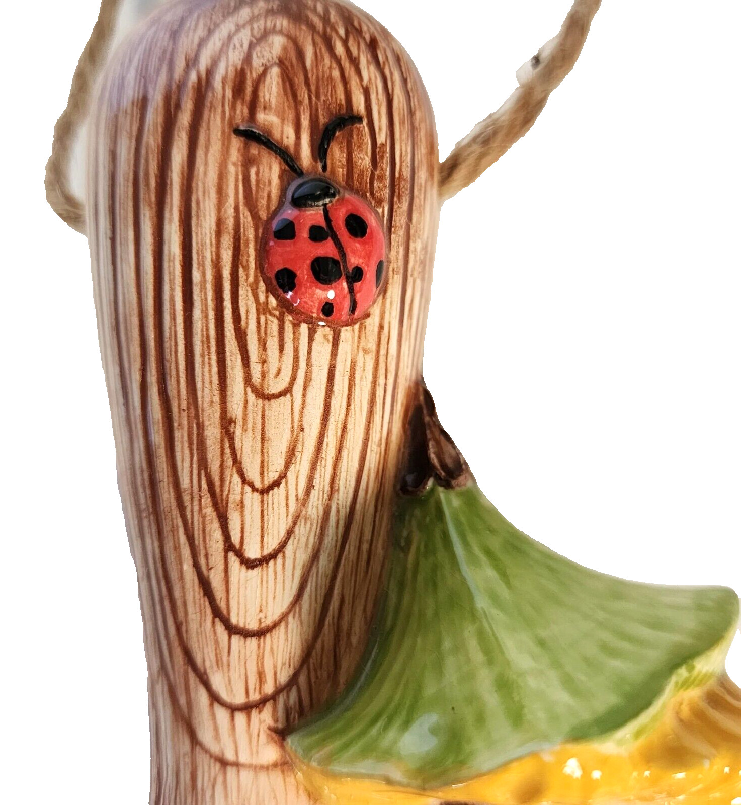 Vtg-Ceramic-Hanging-Garden Pixie-Sitting on top of aTrowel with Lady Bugs-Signed