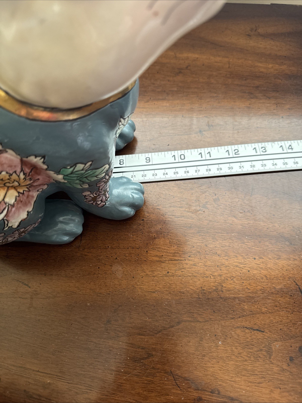 Large Porcelain Hand Painted Rabbit ,Teal Lavender Orange Metallic Gold 12 Inch