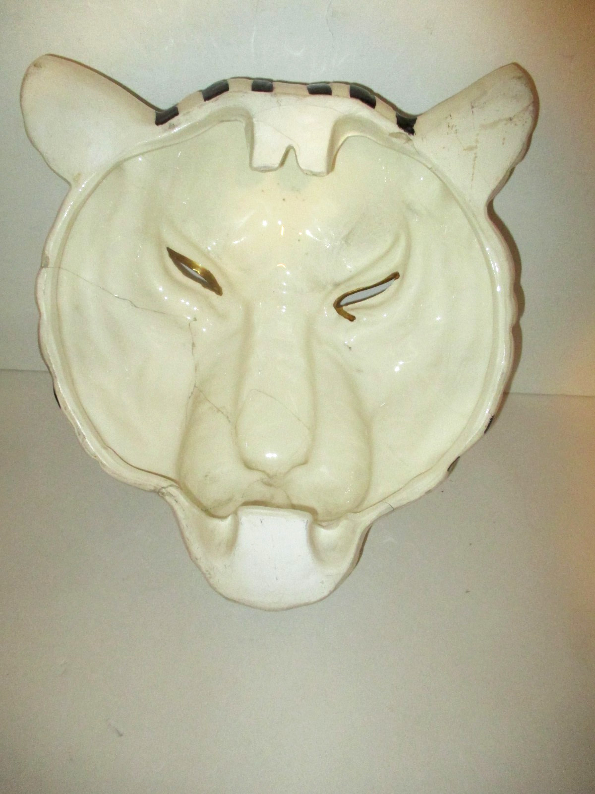 14″ WHITE TIGER BLACK/GOLD MASK SCULPTURE WALL ART HIGH QUALITY DAMAGED+STAND