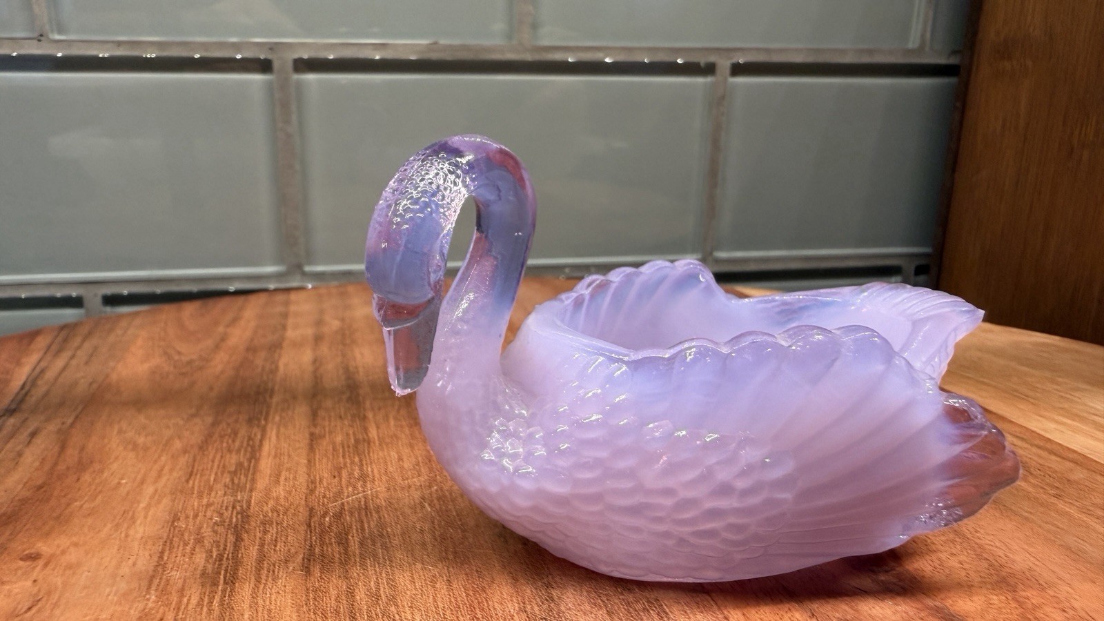 Vintage Boyd Glass Swan Open Salt Trinket Dish – Lavender Collectible Swan decor