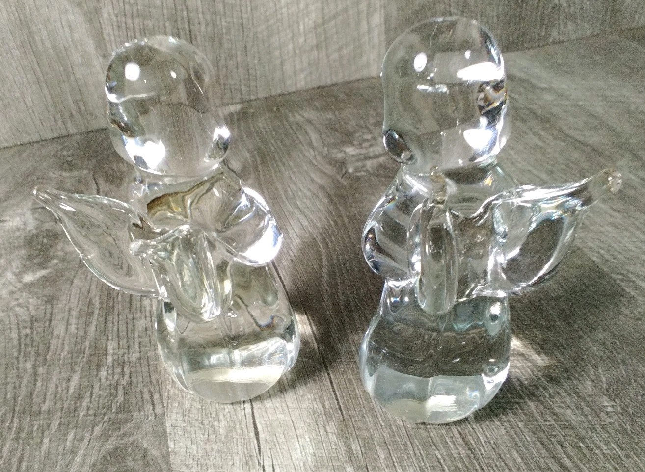 Vintage Pair Art Glass Clear Praying Angels Made In Taiwan