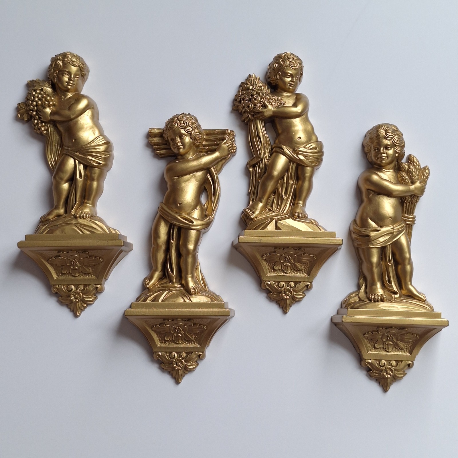 Vintage Gathering The Harvest Cherubs Gold Wall Decor Plaques Baroque Rococo USA