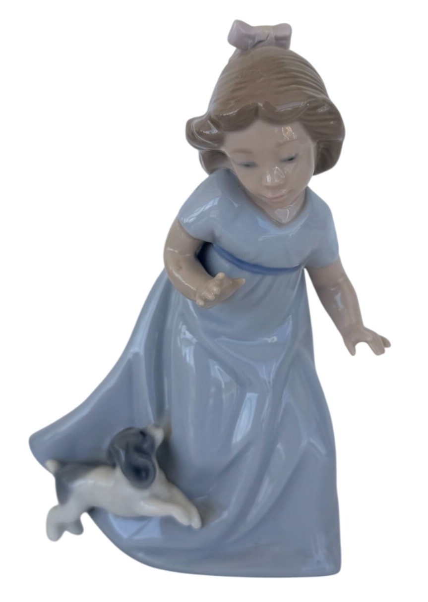 Lladró 4908 Little Playmates Girl Dog Figurine DAISA 1987 Glossy Porcelain Spain