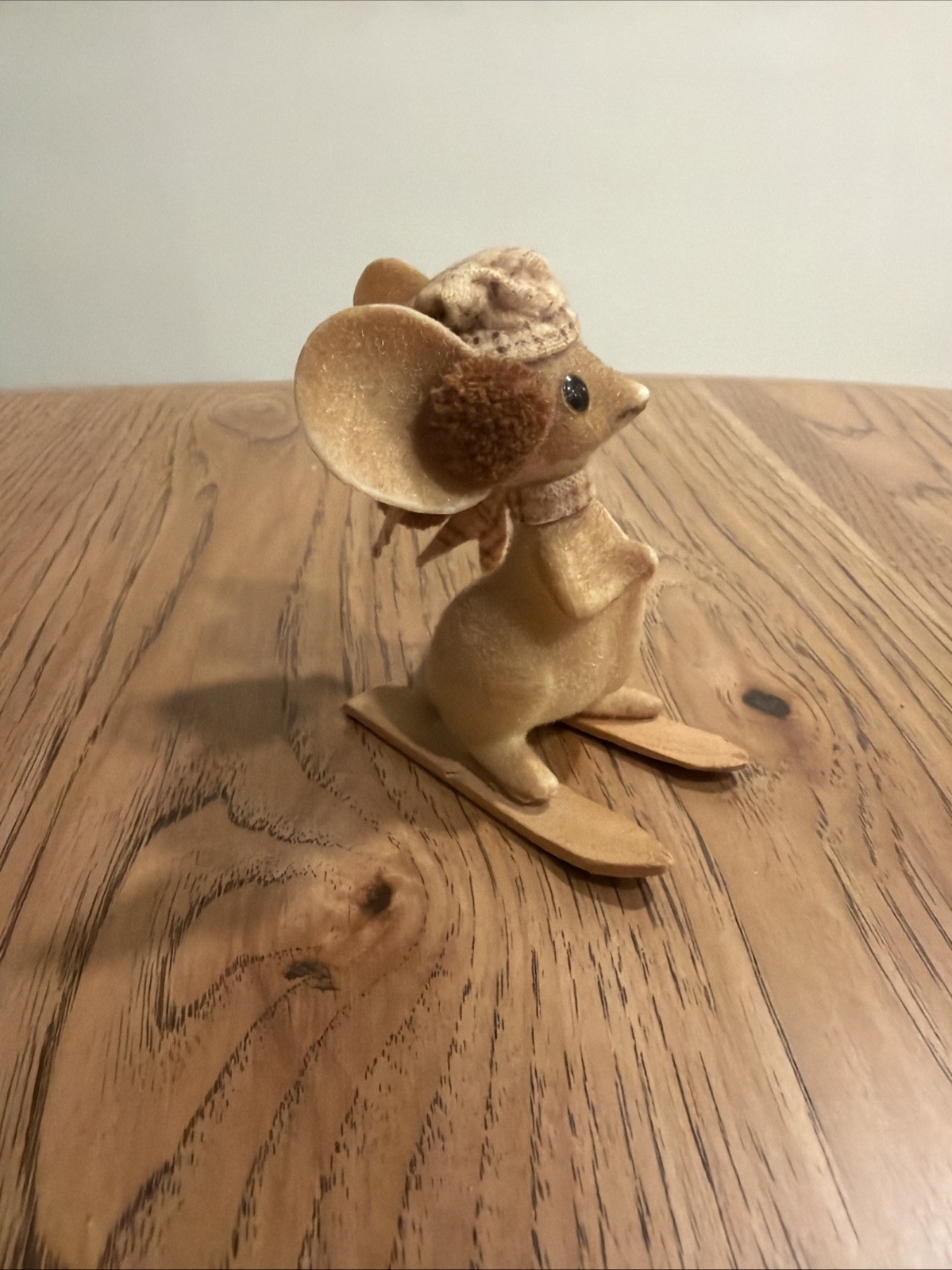 Vintage Flocked Skiing Mouse Figurine 4” Big Ears, No Fear Since 1970 Something