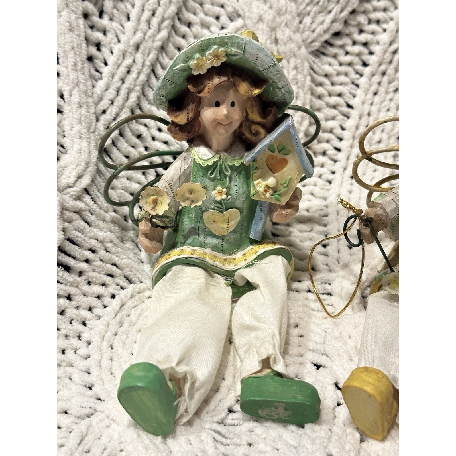 2 Girls w/ Wings Shelf Sitters Garden Spring Summer Outdoors Floral Green Yellow