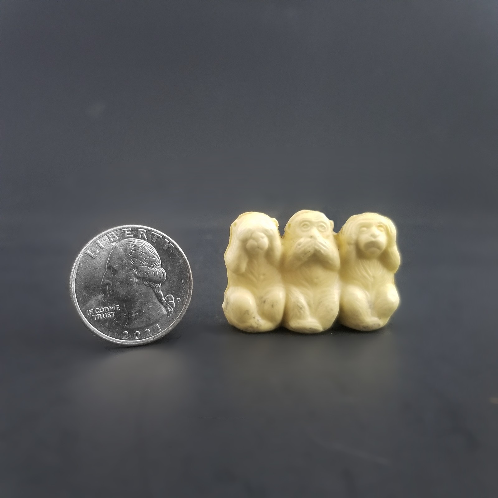 Vintage 3 Wise Monkeys Miniature Figure Celluloid Plastic See Speak Hear No Evil