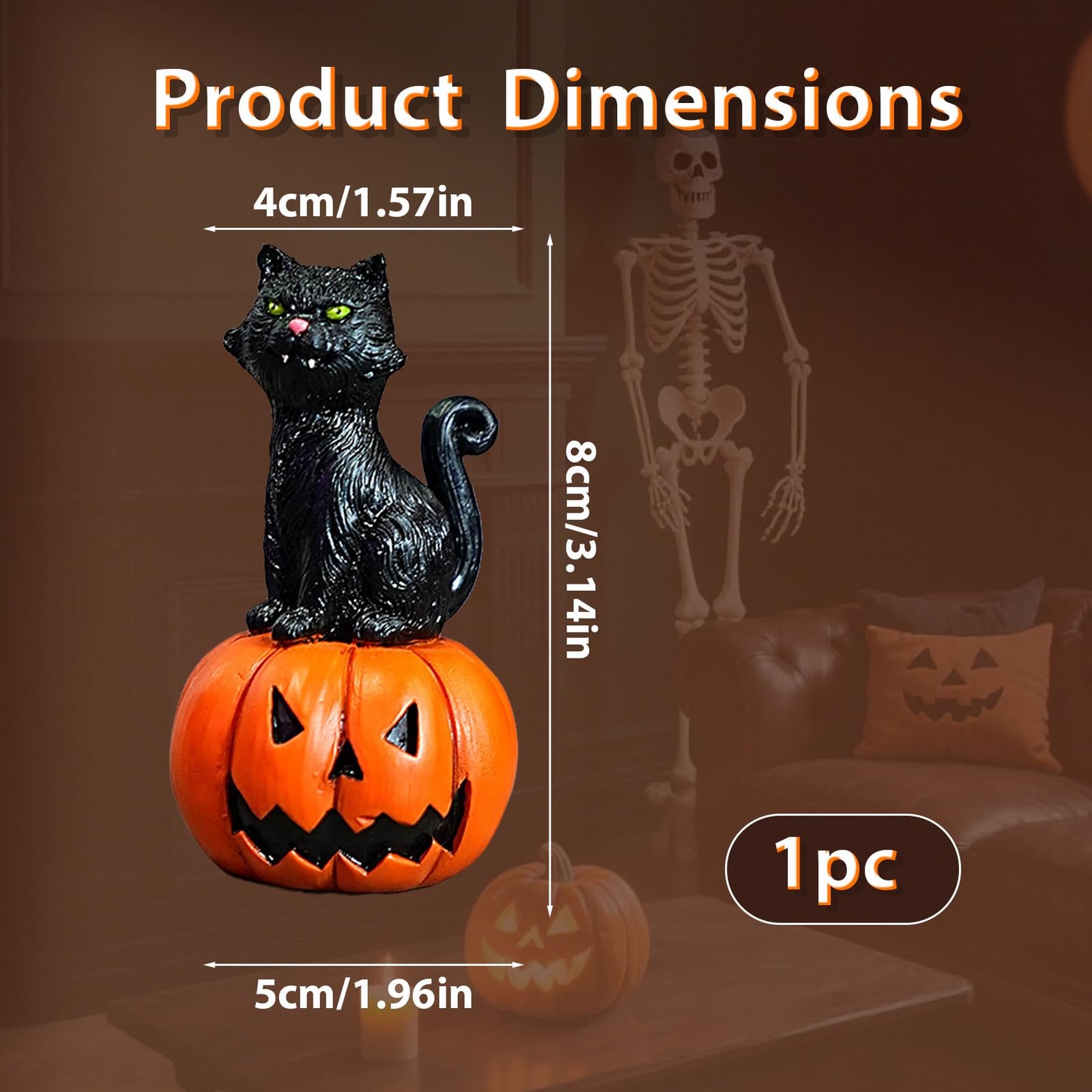 Mini Resin Pumpkin Cat Figurine Cute Desktop Decor Shelf Sitter Gift