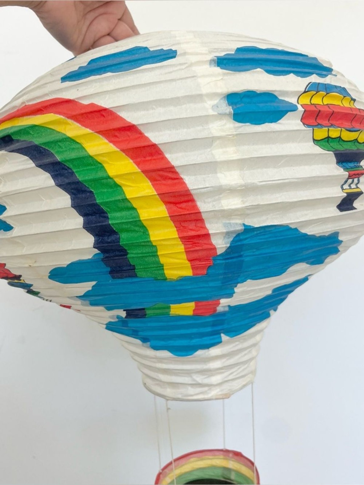 Set of 2 Vintage Paper Lantern Hot Air Balloons w Rainbows Clouds Decor READ