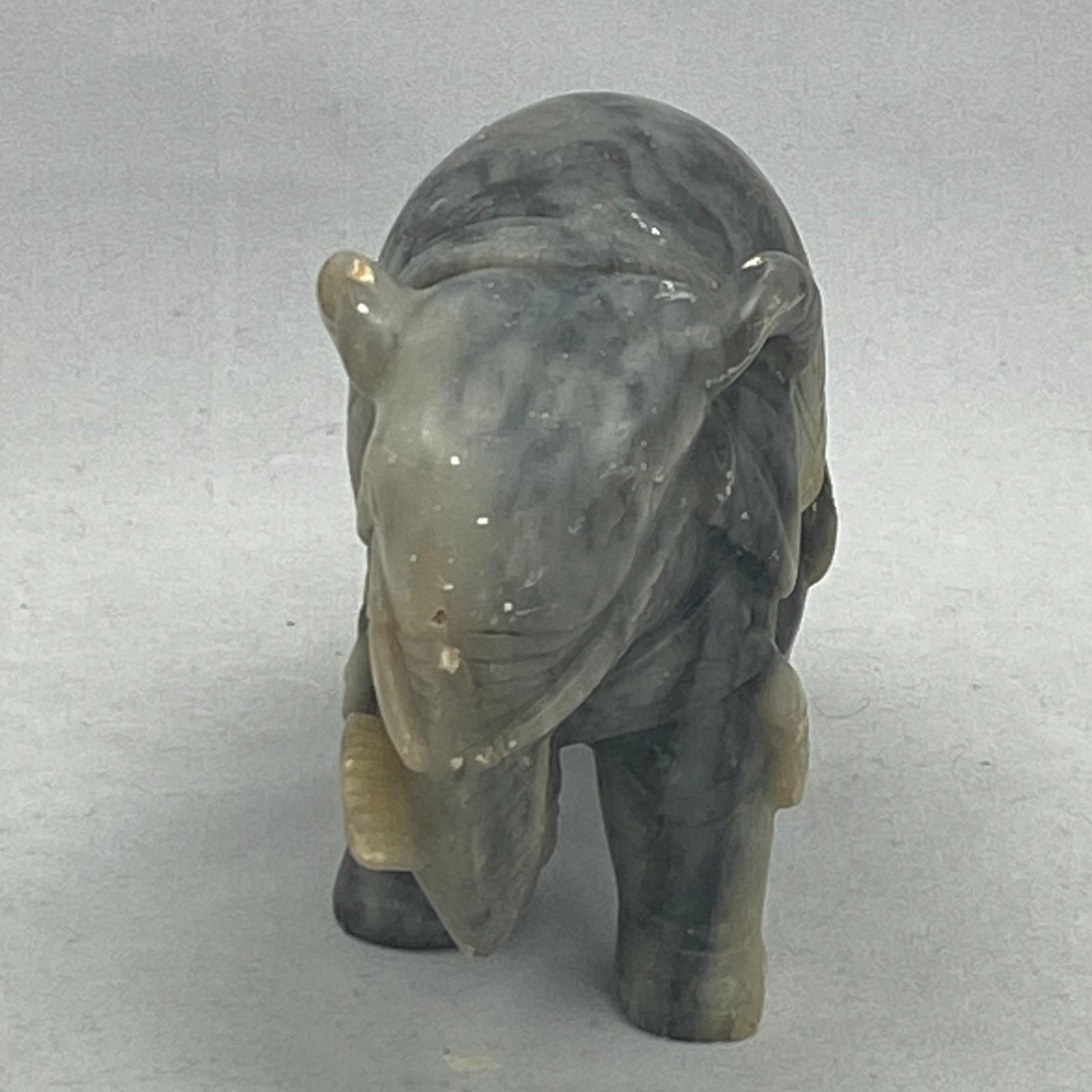 Vintage Carved Stone Elephant Figurine Gray Soapstone Style 6.25″ Trunk Decor