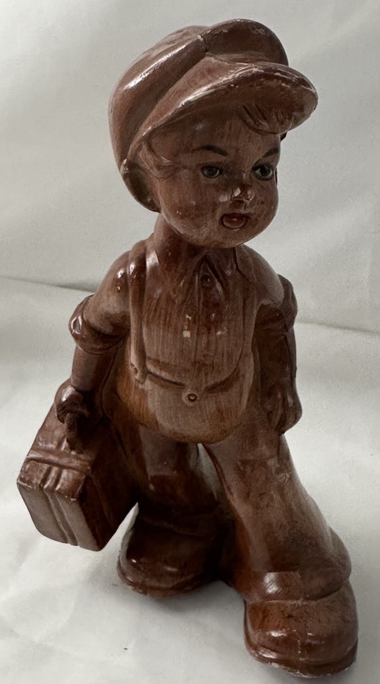 Boy With Suitcase Italy Faux Wood Figurine Dutch or Italian Vintage