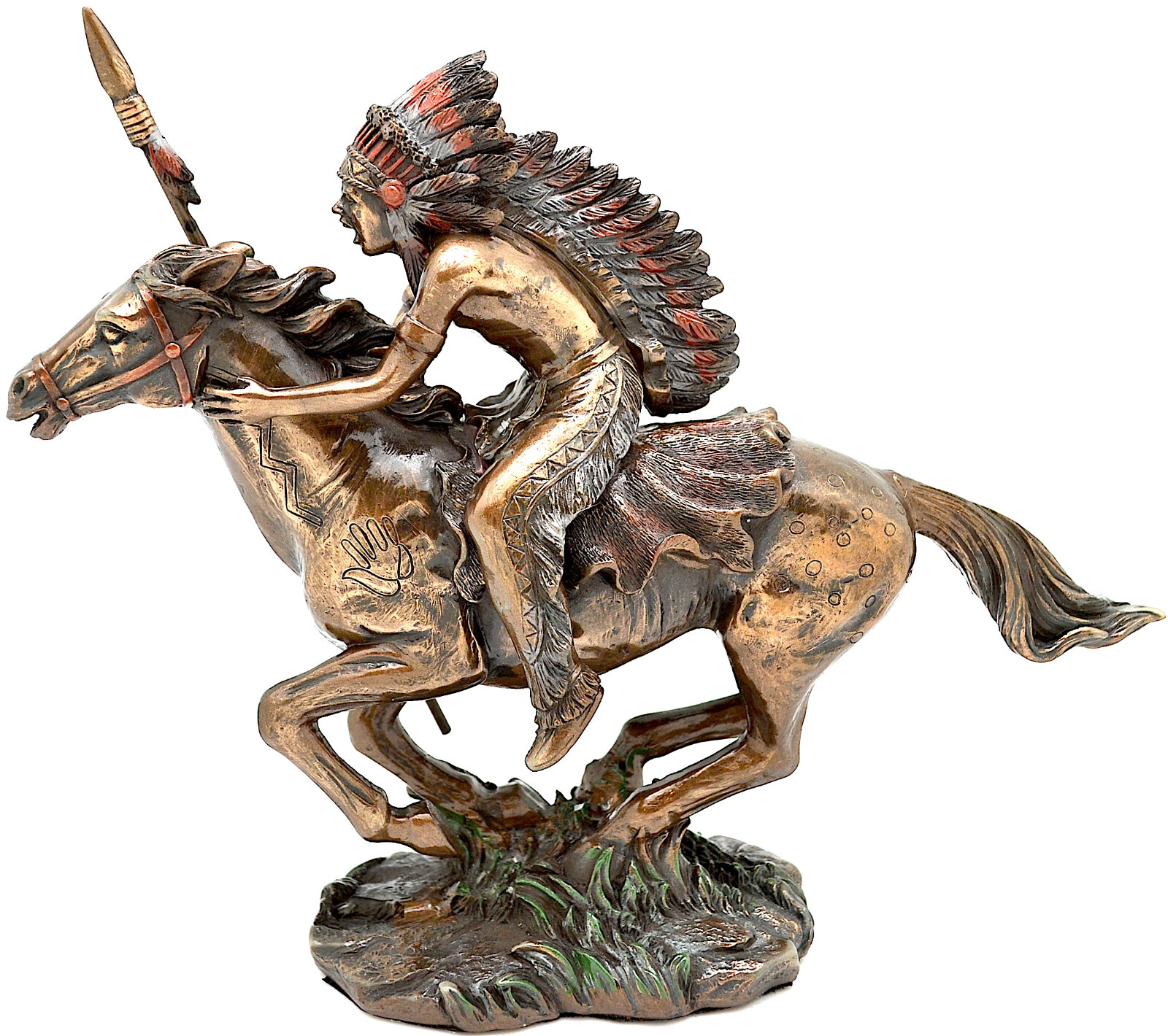 8″ NEW BRONZE Native American INDIAN WARRIOR Spear on HORSE COLLECTIBLE Figurine