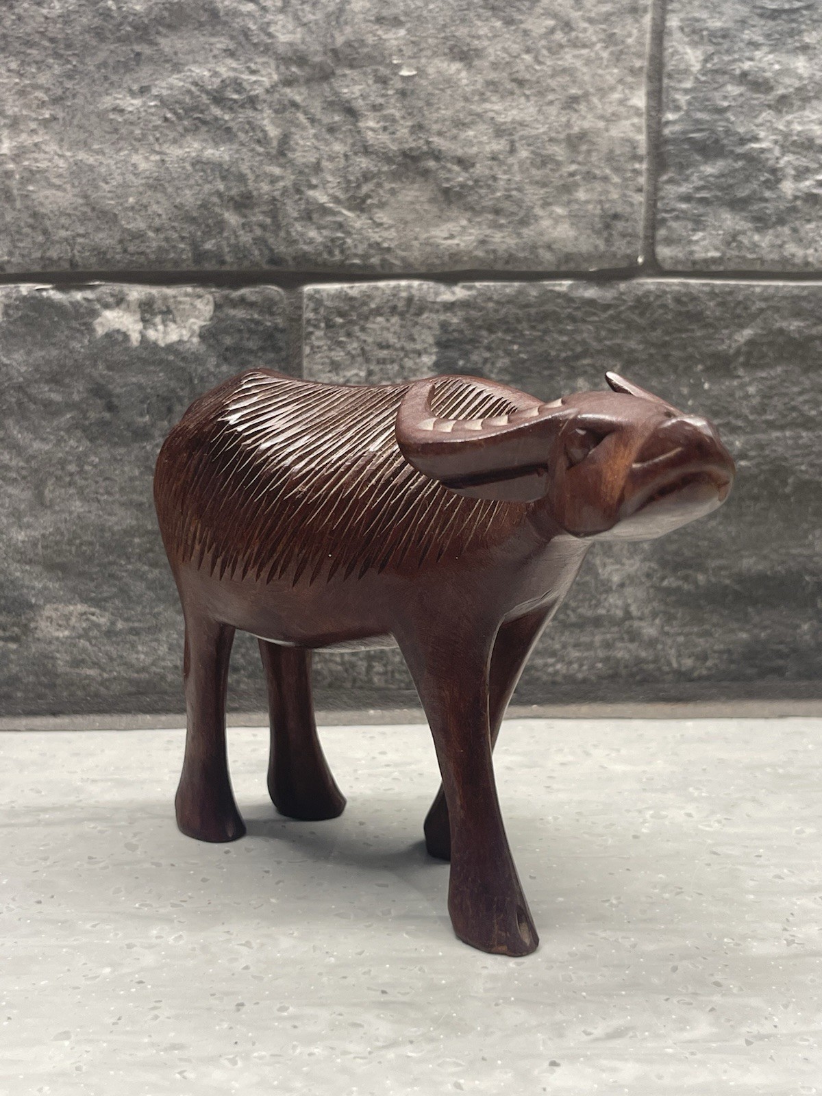 Hand Carved Wooden Water Buffalo Ox Sculpture Vintage Philippines Cabin Decor